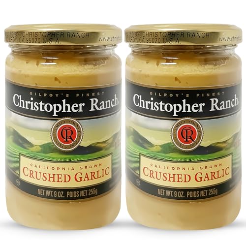 Christopher Ranch Crushed Garlic in Olive Oil | Heirloom California Garlic | Smooth Creamy Texture | Ready-to-Use, Premium Quality, Gluten-Free | Vegan-Friendly | 9 Oz / 255g Jar (Pack of 2)