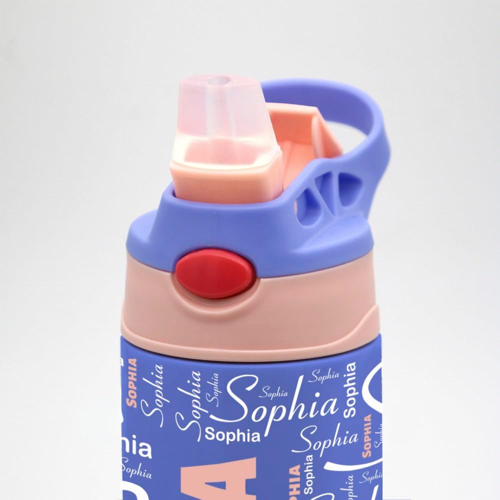 callie Personalized Kids Water Bottle 12 oz, Custom Names Insulated Stainless Steel Leak Proof Lid Colorful Sport Water Bottle with Silicone Straw for Boys Girls, Gift for Children