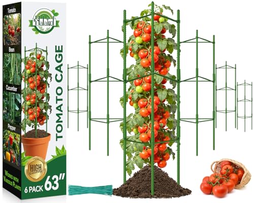 Halatool 6 Pack Tomato Cages for Garden Plant Support Stakes, 48 Inch Adjustable Tomato Trellis for...