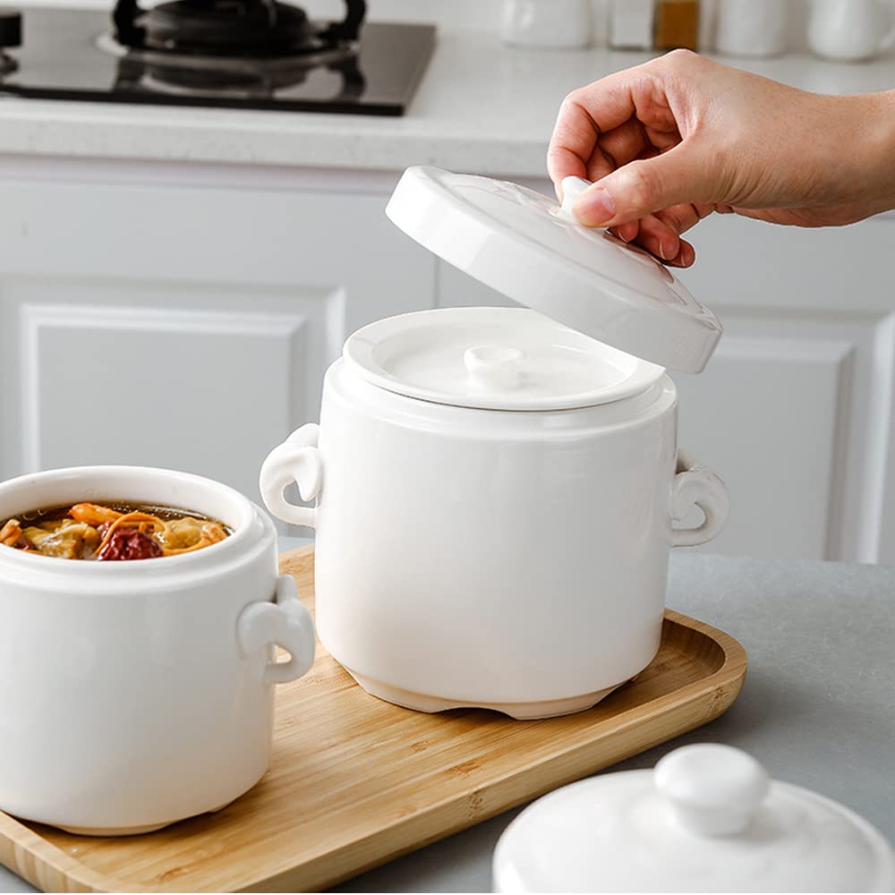 Zuppiera in Porcellana con Coperchio, Doppia Caldaia in Ceramica (1100ml)