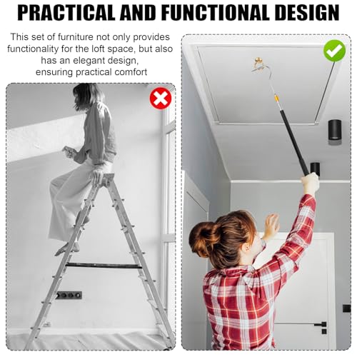 Leiter-Herunterziehsystem-Kit, Praktisches Dachbodenleiter-Herunterziehsystem-Kit mit Bis 164cm Einziehbarer Spurstange mit Haken M4-Schraube Schraubmutter Dachbodenleiter-Werkzeugen Zubehör