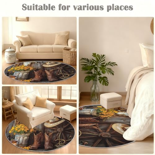 Tapis rond de cowboy antidérapant et lavable au style rustique - 6