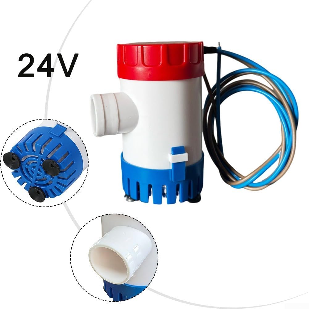 Pompa di sentina per barca, 12 V, 24 V, sistema di rimozione dell'acqua elettrica sommergibile per imbarcazioni marine, tra cui yacht, barche a vela, motoscafi e barche da pesca, 1100 GPH (JT555A12V)