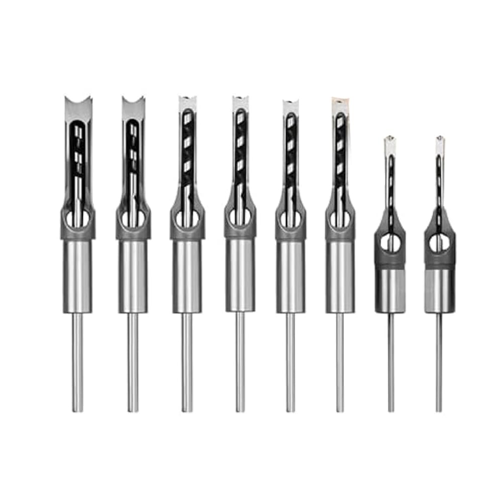 Littimoon 8Pcs Woodworking Square Hole Drill Bits,Wood Mortising Chisel,Square Hole Mortising Chisel Drill Bit for Mortising