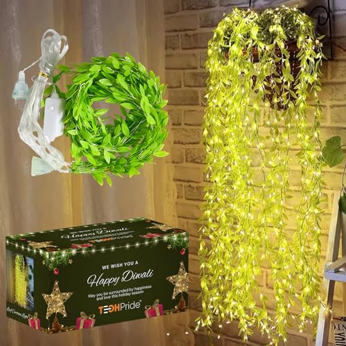 TechPride Leaf LED Curtain String Lights with Leaf Design | Warm White Decorative Fairy Lights for Bedroom, Living Room, Window, Wall, Wedding, Festival, Party & Home Décor (1 Pc, Plug Powered)