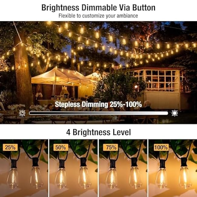 litogo 120FT LED Outdoor String Lights with Dimmer, Waterproof Patio Lights with ST38 Vintage Edison Bulbs, Warm White Outside Hanging Light with Timer for Yard Gazebo Party