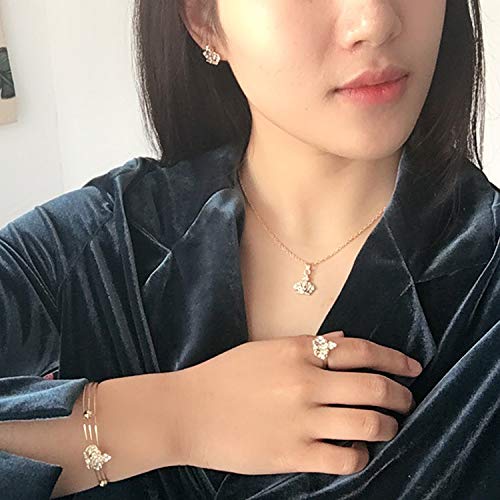 YienDoo Fashion Rhinestone Crown Jewelry Four-piece Set Exquisite Crown Necklace Earrings Ring Open Bracelet Elegant Jewelry Accessories for Women and Girls