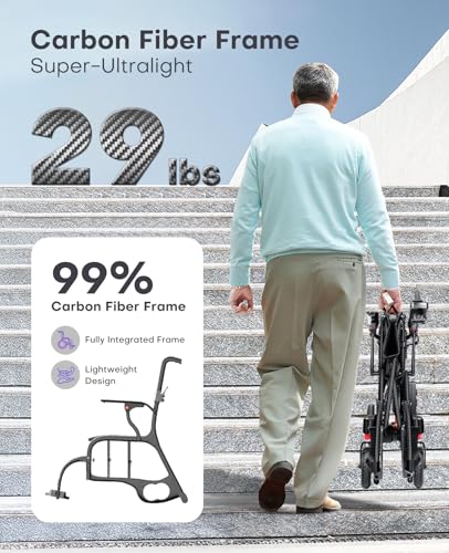 Image of 29 lbs Carbon Fiber Electric Wheelchair for Adults, Ultralight Foldable Power Chair - Airline Approved Travel Mobility Aid, 12.4 Miles Range, All-Terrain Motorized Wheelchair for Seniors