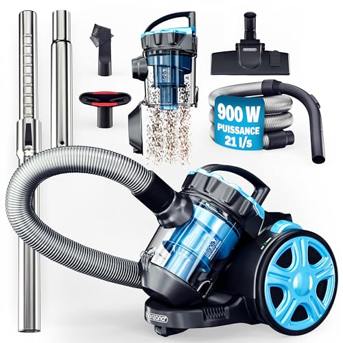Monzana® Aspirateur sans Sac Bleu 900 Watts Technologie Multi-cyclonique Aspirateur traîneau avec...