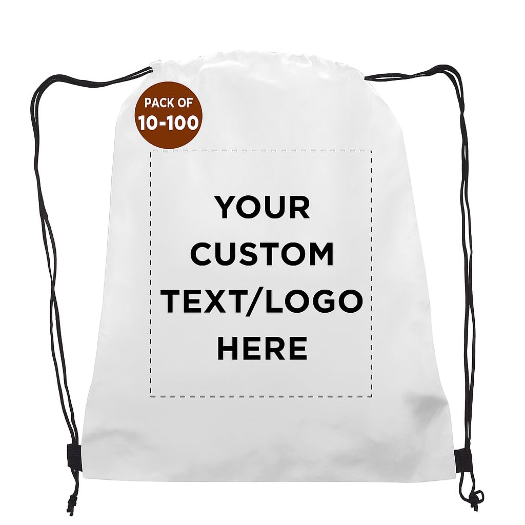 DISCOUNT PROMOS Custom Non-Woven Drawstring Backpacks Set of 10/50/100, Personalized Bulk Pack