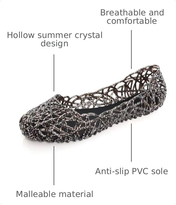 Image of Stunner Women Beach Jelly Shoes Slip On Crystal Summer Hollow Ballet Flats | Summer Cool PVC Breathable Outdoor Indoor Dressy Flat Sandals for Holiday Shopping Spa Swimming Pool