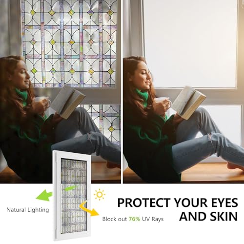 3D Stained Glass Window Film, Decorative Window Privacy Film for Bathroom,Front Door,Home, Sun Blocking Heat Control,Static Cling,A Million Dreams 17.3inch x 47.2inch