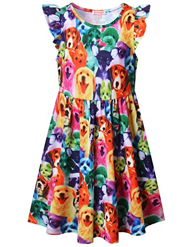 Girls Unicorn Dresses Summer Flutter Sleeve Rainbow Party Clothes for Kids