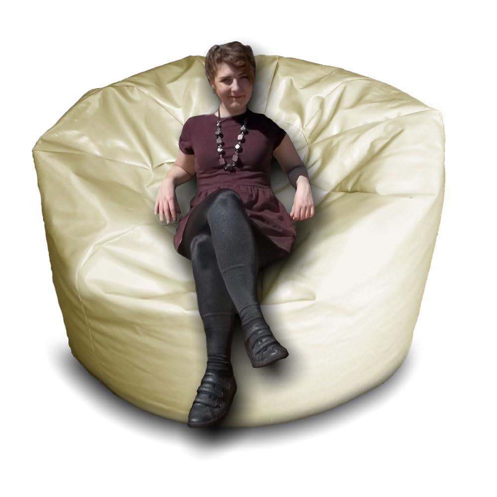 Giant Bean Bag Beanbag, Faux Leather, Gaming Chair Seat, Large Seating Lounger, Couch, Sac for All Ages. Filling Included, Fire Retardant. (Cream, XL (80 x 80 x 55 cm))