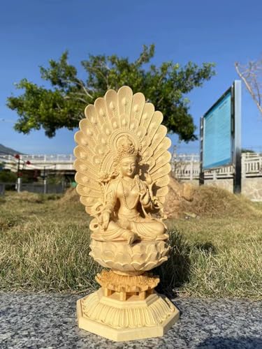 木彫り 仏像 酷x母菩薩 桧木 総高30cm お守り本尊 観音菩薩の化身 チベット仏教 置物 仏壇仏像 風水
