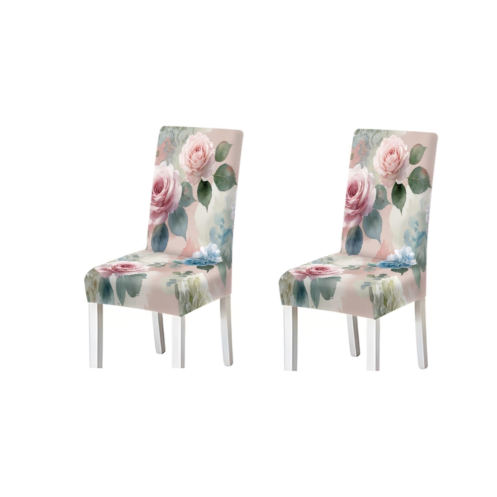 KXUAUV Blush Pink Watercolor Rose Floral Print Dining Chair Covers, Stretch Slipcovers For Home Kitchen Dining Room Party, 2/4/6PCS Seat Protectors for Restaurant Hotel Party(2PCS Chair cover)