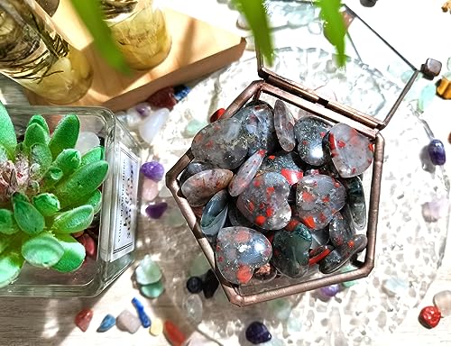 Image of QINJIEJIE 20PCS African Bloodstone Heart Stones Crystals Bulk Love Shaped Worry Stone Heart Rock Pocket Polished Palm Gems Crystal Reiki Balancing Wholesale Carved Stone Decor Gift