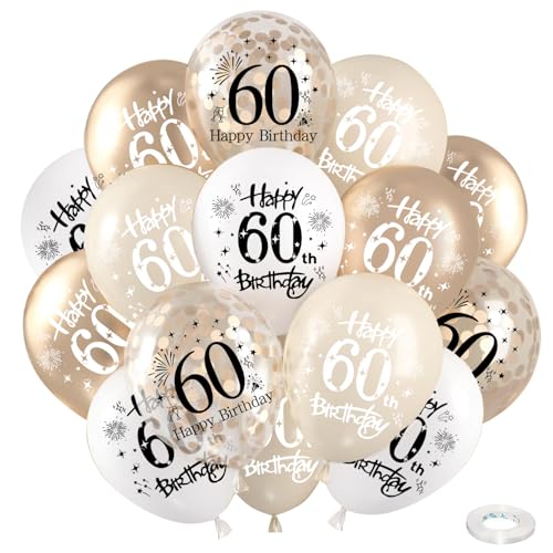 60th Birthday Balloons Decorations for Her White Gold 60th Theme Party Decor Champagne Gold and Confetti Latex Balloon Happy 60th Birthday Party for Men Women Birthday Party Decoration Supplies