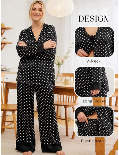 Image of Yimoon Satin Pajama Set for Women Silk Pajamas Set 2 Piece Floral Cute Pj Set Long Sleeve Pjs Sleepwear
