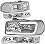 DNA Motoring HL-LB2-SIERRA99-CH-CL1 Chrome Housing Bumper Lights+Headlights With LED DRL Replacement For 99-06 Sierra