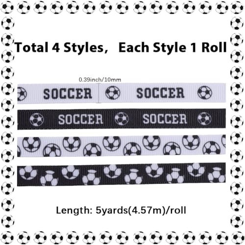 GORGECRAFT 4 Styles Printed Sport Ball Wrapping Ribbon 5 Yards for Team Decoration Crafts