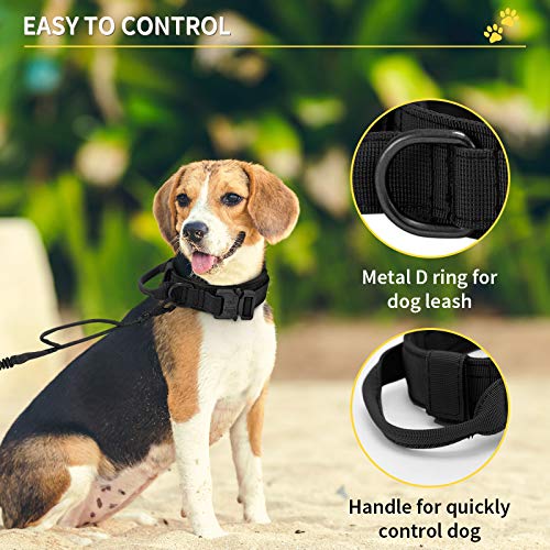 Huntvp taktisch Hundehalsband Verstellbar mit Kontrollgriff, aus Nylon, gepolstert, Metallschnalle, für Mittlere Große Hunde Jagd Training Freizeit Outdoor, Schwarz M