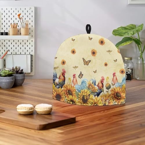 Image of Teapot Warmer Tea Pot Cover Keep Tea Warm Insulation Teapot Cozies Machine Washable Kettle Cover Breakfast Warmer for Teapot British Home Decor, Rooster Sunflower Butterfly
