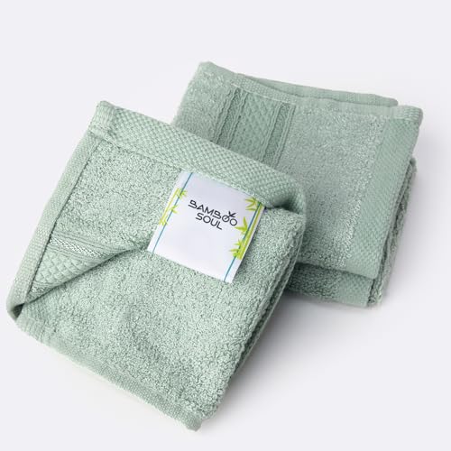 Image of Bamboo Soul Bamboo Face Towel | Ultra Absorbent & Super Soft | 30 x 30 cm - 550 GSM | Pack of 3 (Mint Green)
