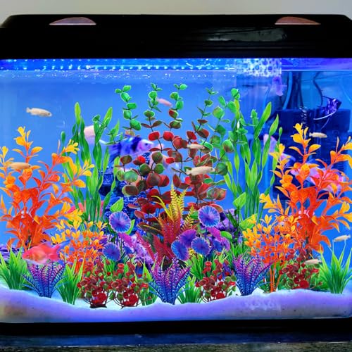 Image of QUOZUO Fish Tank Decorations Plastic Plants Large, Aquarium Artificial Plants Decor Colorful Ornament Safe for All Fish - 20pcs