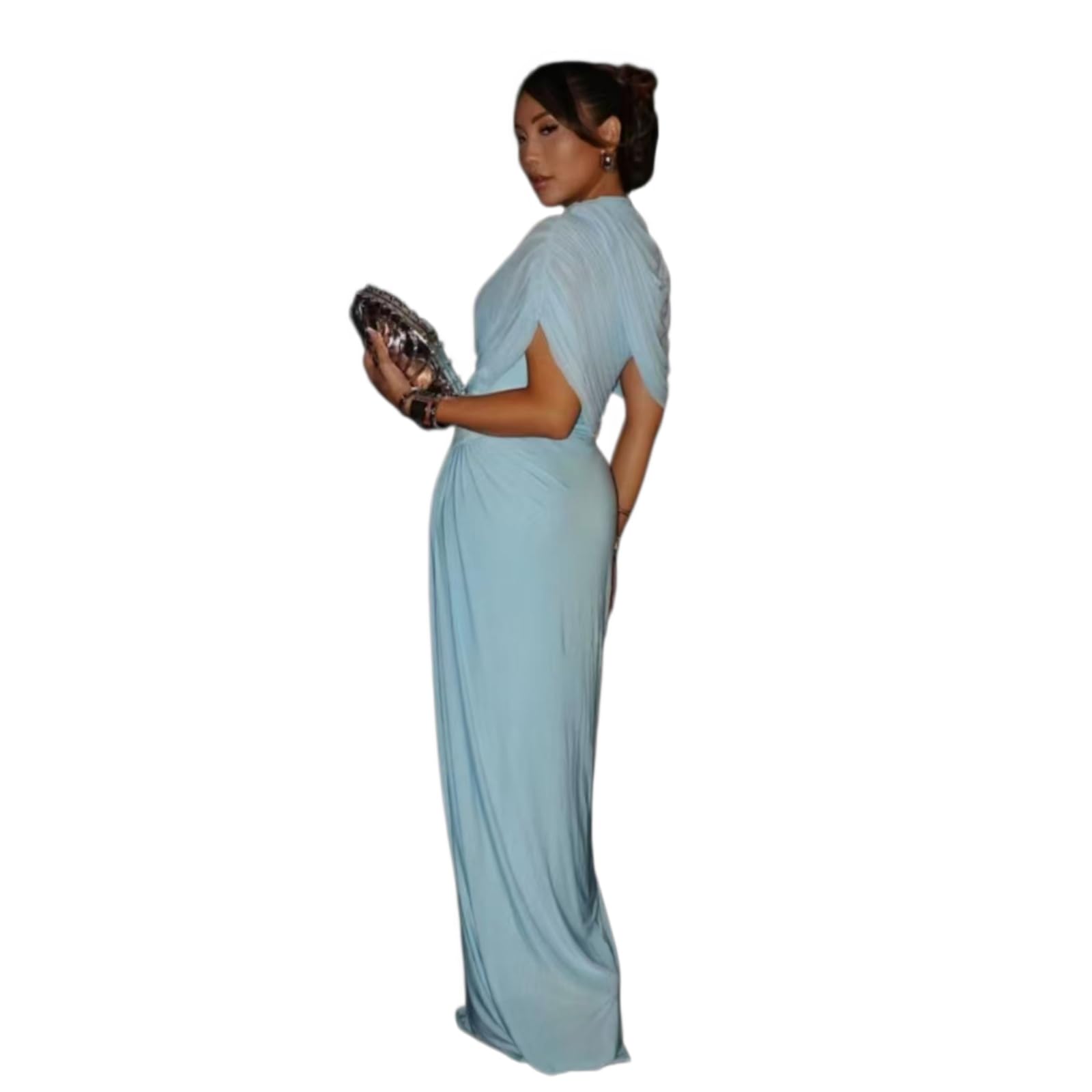 Vestito Abito da Donna Bodycon Mesh Maxi - Lungo Blu Sofisticato per Matrimoni, Cocktail E Eventi Serali-Second Blue-m