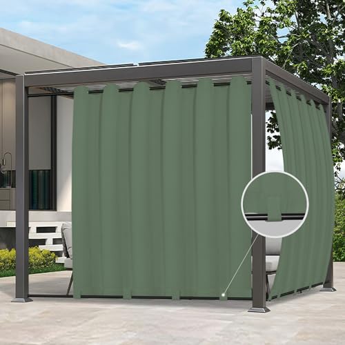 Image of Easy-Going Outdoor Curtains for Patio 1 Panel, 110x120 inch, Sage Green | Waterproof, Windproof, Weatherproof Privacy Outdoor Curtains for Cabanas Porches and Pergolas, Grommet Top and Tab Bottom