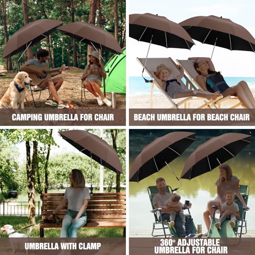 Image of 2 PACK Beach Umbrella with Clamp, 360 Adjustable Umbrellas for Chair, UPF50+ Umbrella for Beach Chair, Patio Chair, Wheelchair, Camping Chair, Golf Carts (Chair Not Included)