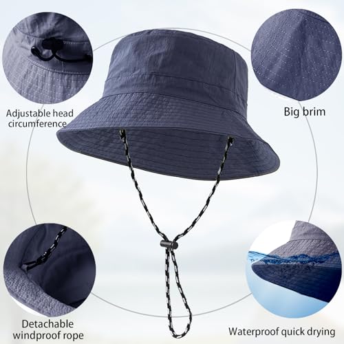 YOUYIKE Fischerhut Damen – Wasserdichter, UV-schutzender, Faltbarer Regenhut für Angeln, Wandern und Strand Breitkrempiger Fischerhüte für Damen,Sonnenhut Faltbar(Dunkelblau)