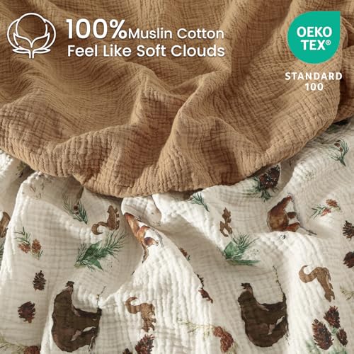 Image of david's kids Muslin Crib Sheets for Boys, 2 Pack 100% Cotton Soft Breathable Fitted Baby Sheet Set, Standard 52 inchx28 inch Crib and Toddler Mattress, Woodland Animal
