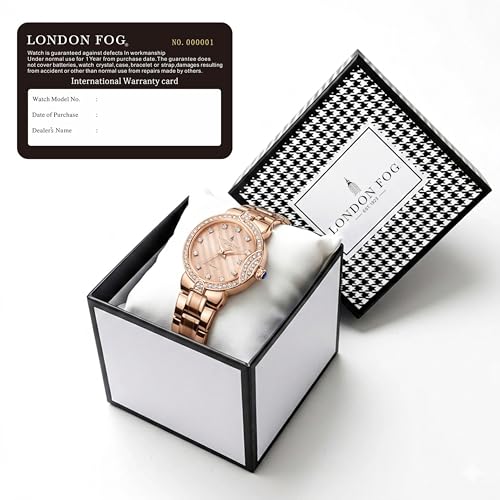 Image of London Fog Crescent Collection Analog Quartz Watch for Women - Round Textured Dial, Crystal-Studded, Diamond-Style Hour Markers, Stainless Steel Strap - LFW20005