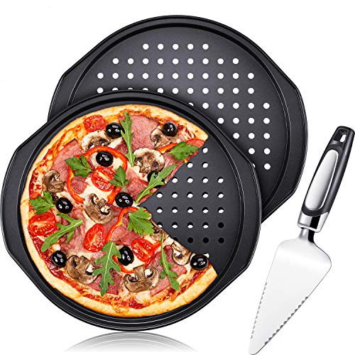 3 PIECES PIZZA CRISPER SET INCLUDES HANDLE GRIPS PIZZA PANS HOLES 13