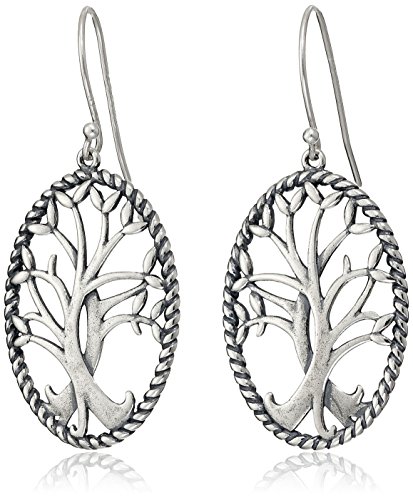 Sterling Silver Oxidized Celtic Tree of Life Oval Dangle Earrings