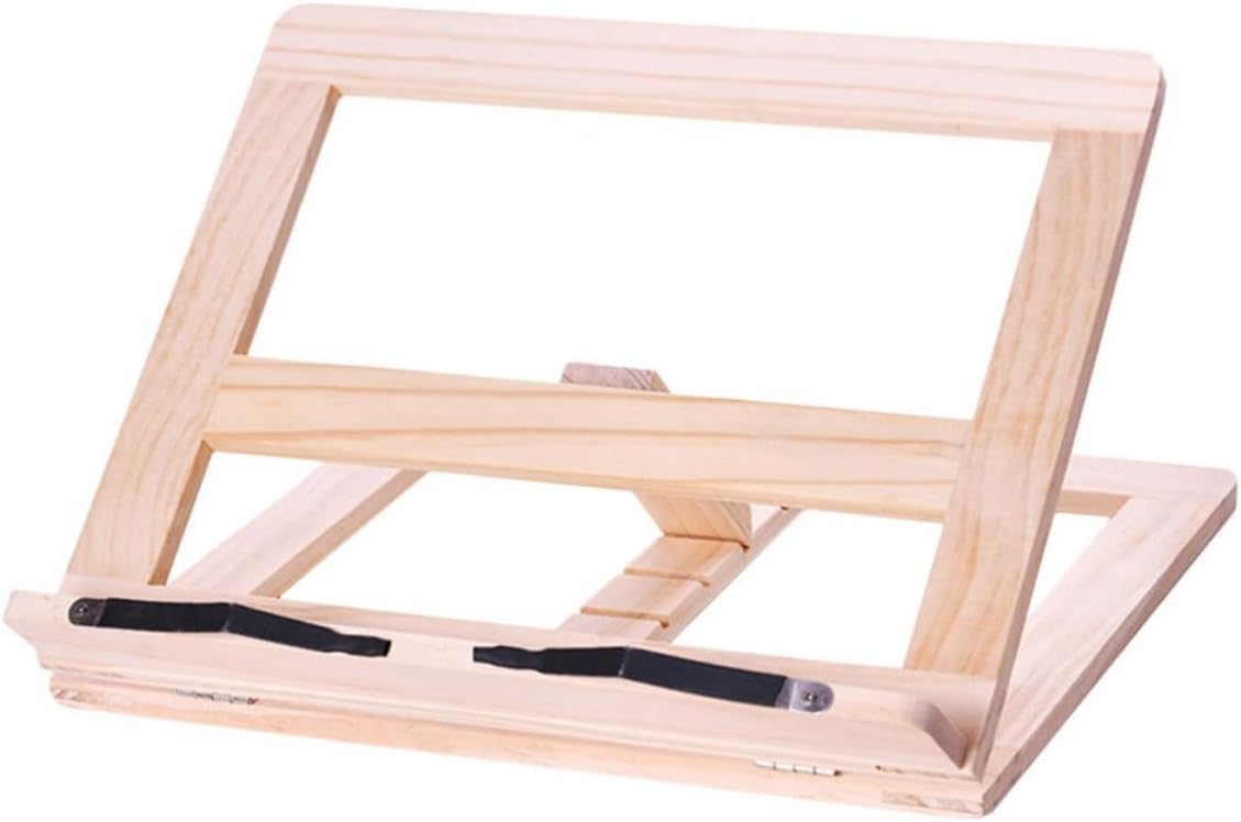 DECHOUS Adjustable Wooden Book Stand for Reading and Cooking, Sturdy Wood and Steel Multi-Function Book Holder with Portable Design, for Students and Kitchen Use