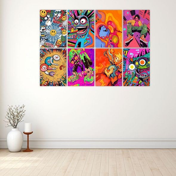 Image of CVANU Aesthetic Colorful Design Picture Printed 8pcs Wall Art Collage Kit Posters With Glue Dot Tape for Living Room| Office| Bedroom| Office| Walls Decorative Item (8.2inch X 11.6inch) 374