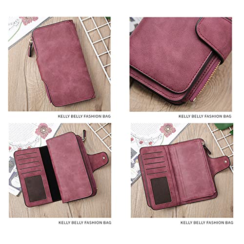 Women Wallet, Women Long Wallet Leather Large Capacity Coin Purse Credit Card Holder Wallets for Man and Woman (Wine red)3