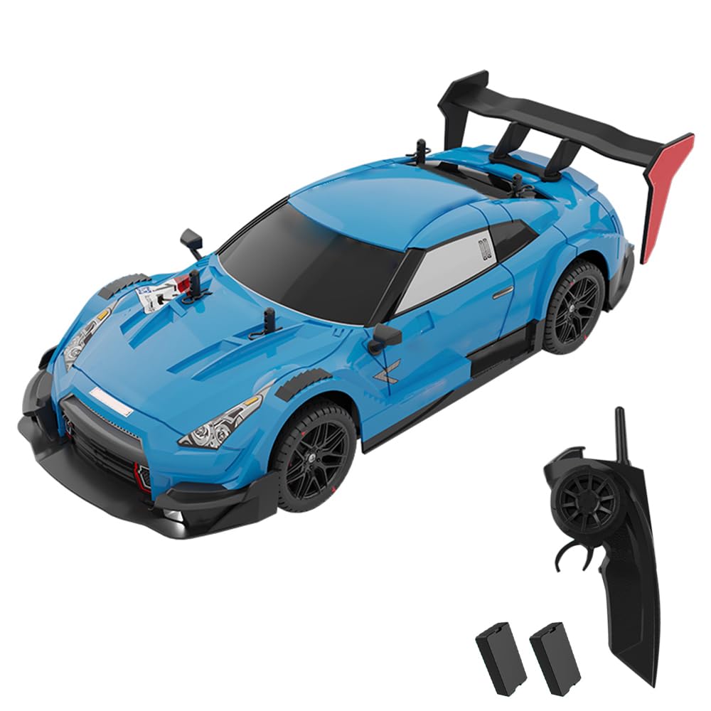 RC Drift Car, 1:14 4WD 40KM/H High Speed RC Racing Car with LED Lights, 2 Batteries, Drifting and Racing Tires for Kids Adults (Light Blue)