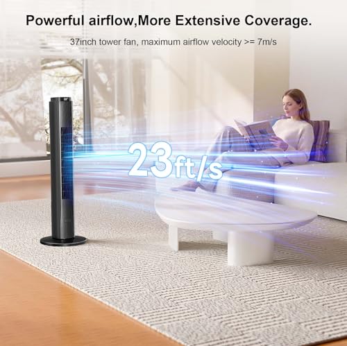 Image of Antarctic Star Portable Tower Fan 80 Rotating for Bedroom, 12 Hour Timer, 6 Speeds 4 Modes, LED Display, Powerful for Home /Office /Bedroom, 94 cm, Black