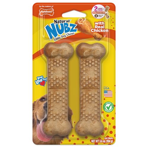 Image of Nylabone Nubz Natural Dog Treats Made with Real Chicken, Large, 2 Count | Long lasting dog chews, made in the USA, limited ingredients, highly digestible, dog dental treats for large dogs 30+ lbs