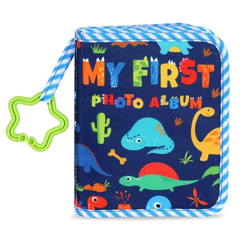 Image of Baby's My First Family Album Soft Photo Cloth Book Blue Dinosaur My First Book of Photos Baby Memory Album Gift Holds 4x6 Pictures for Babies Newborn Toddler & Kids Baby Shower