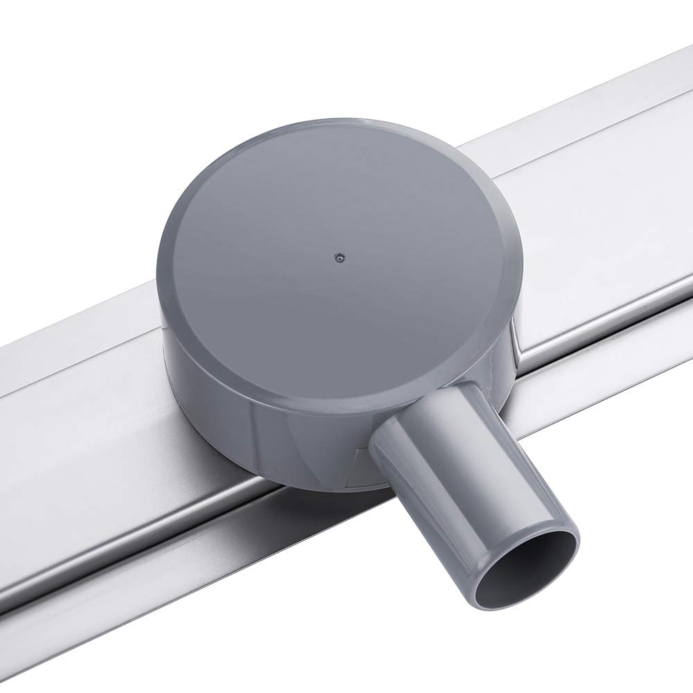 Caniveau de Douche Italienne 60cm Acier Inox Sortie 360° Siphon avec appareil désodorisant et filtre à cheveux pour Salle de Bain