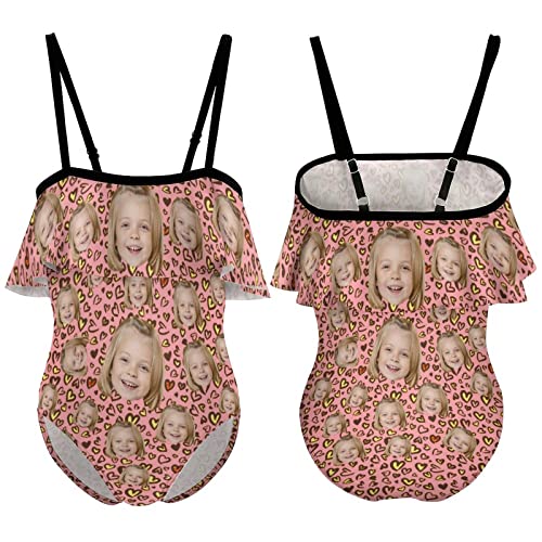 Girls One Piece Swimsuits Custom Face Photo Name Beach Swimwear Personalized Mermaid Print Ruffle Bathing Suit2