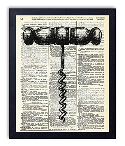Vintage Wine Corkscrew Vintage Wall Art Upcycled Dictionary Art Print Poster 8x10 inches, Unframed