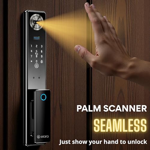Image of Elara Apex Edge Smart Door Lock, Fingerprint, Card, App, OTP, Keys, PIN Unlock, Palm Unlock, Face Recorganisation, Alarm Alert, Bluetooth & WiFi. (Apex Edge)