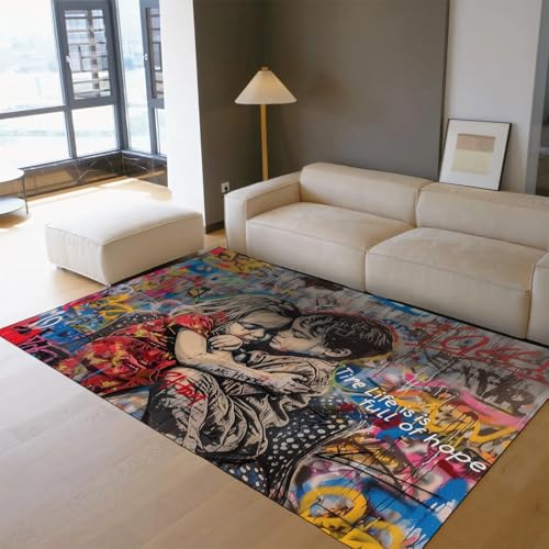 Tapis de rue coloré abstrait pop multicolore résistant aux taches pour sol - 3