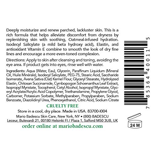 Mario Badescu Kera Face Moisturizer for Women and Men, Ideal Facial Moisturizer for Dry or Sensitive Skin, Oatmeal and Lemongrass Extract-Infused Moisturizer Face Cream, 2 Fl Oz